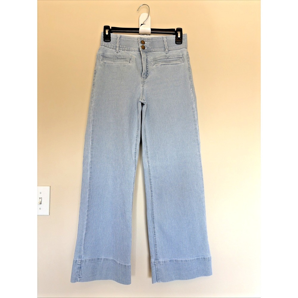 Draper James Light Blue Pinstripe Wide Leg Jeans